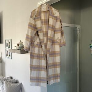 Carly Jean Los Angeles Plaid Trench Coat - Cream and Tan-NO BELT! It is missing!